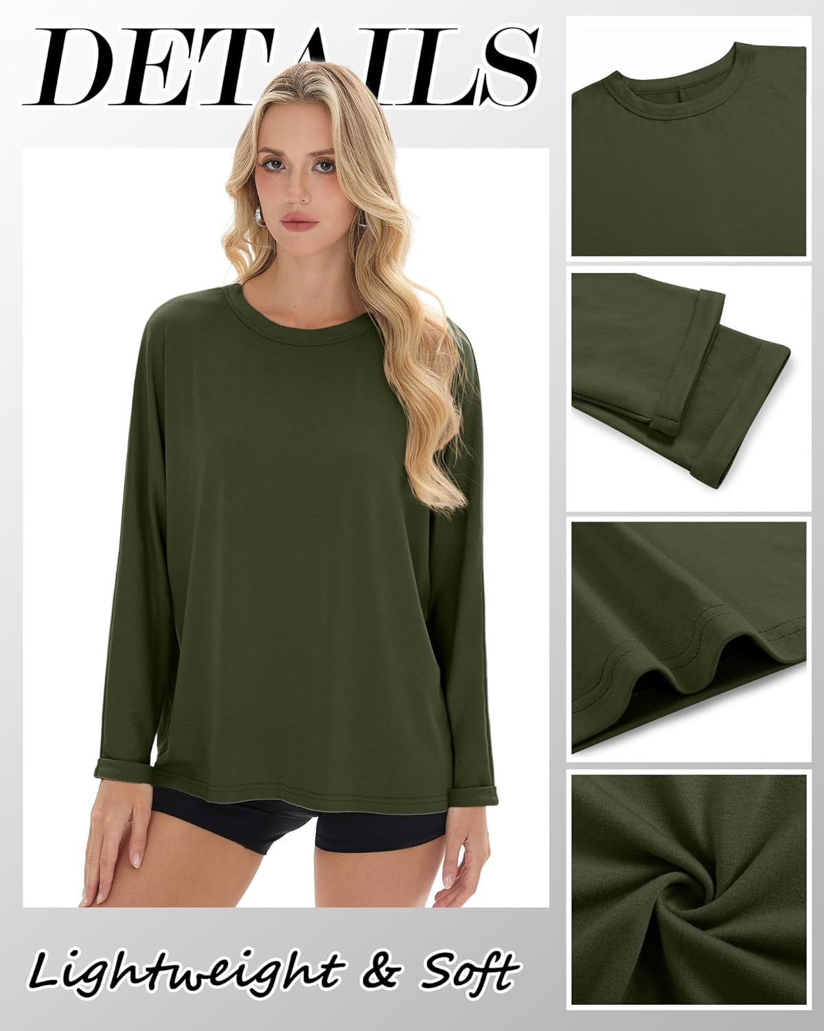 3 Pack Women’s Oversized Long Sleeve Shirts, Crewneck Baggy Cotton Basic Fall Tops Casual Loose Workout Clothes - Image 5