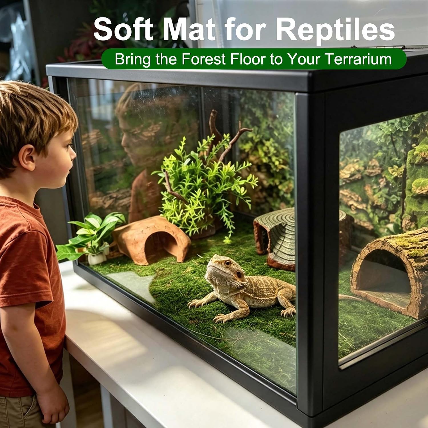 2Pcs 15.7"x11.8" Reptile Carpet,Reptile Mat Terrarium Floor Liner Bedding | Reptile Artificial Moss Carpet Soft Substrate Mat Bearded Dragon Tank Accessories for Lizard Leopard Gecko Snake Tortoise