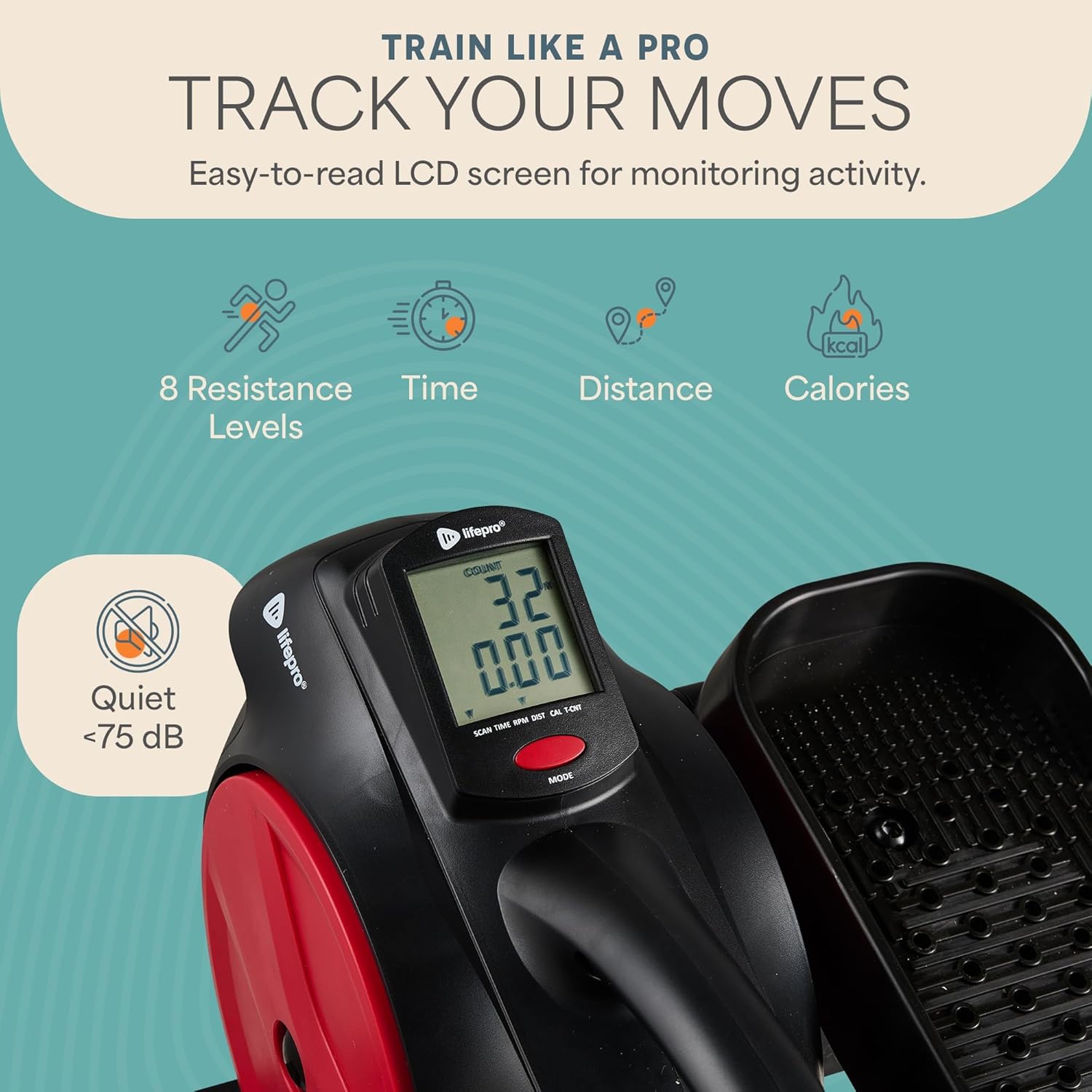 Lifepro Portable Under Desk Elliptical Exercise Machine - Motorized Pedal Exerciser for Home Workouts, Muscle Toning, Energy Boost - Mini Foot & Leg Exerciser with Fitness App