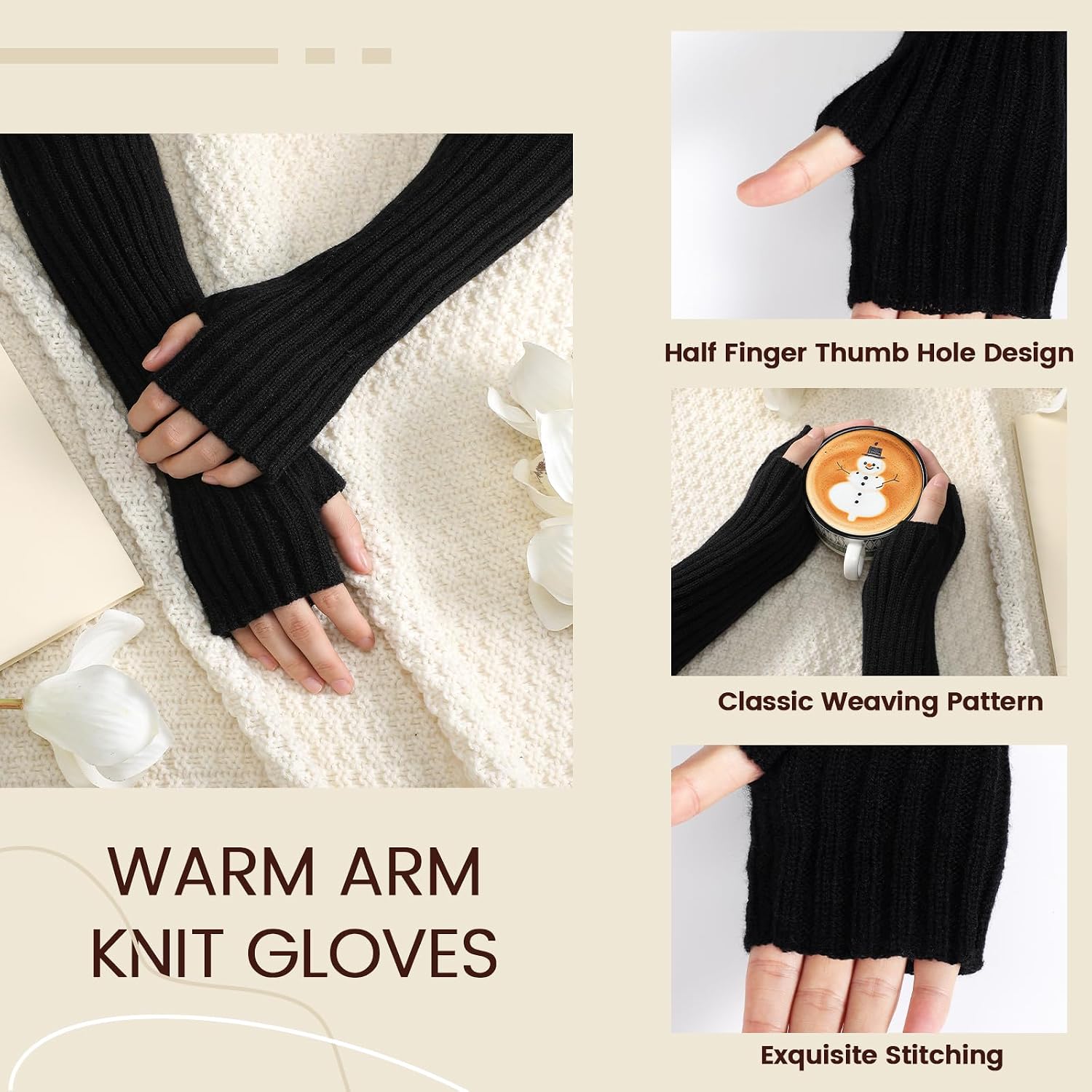 Clothirily Arm Warmers, Women's Winter Long Fingerless Gloves Knit Mitten Gloves Arm Sleeves for Women with Thumb Hole