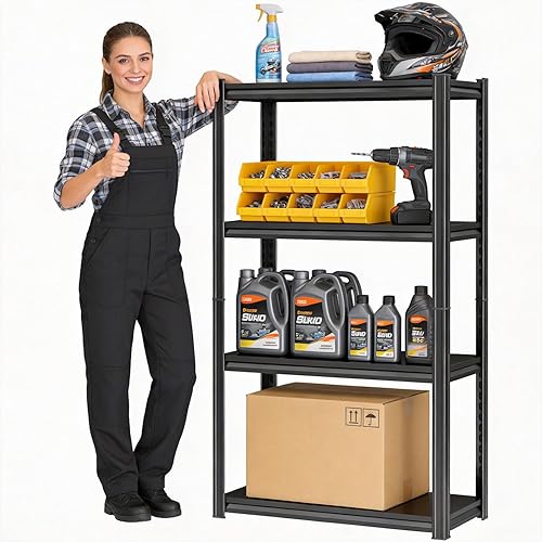 Miniatura 20 de Estantería de metal para garaje, estantes de almacenamiento de acero resistente, capacidad de 3000 libras, estante de metal ajustable de 5 niveles,