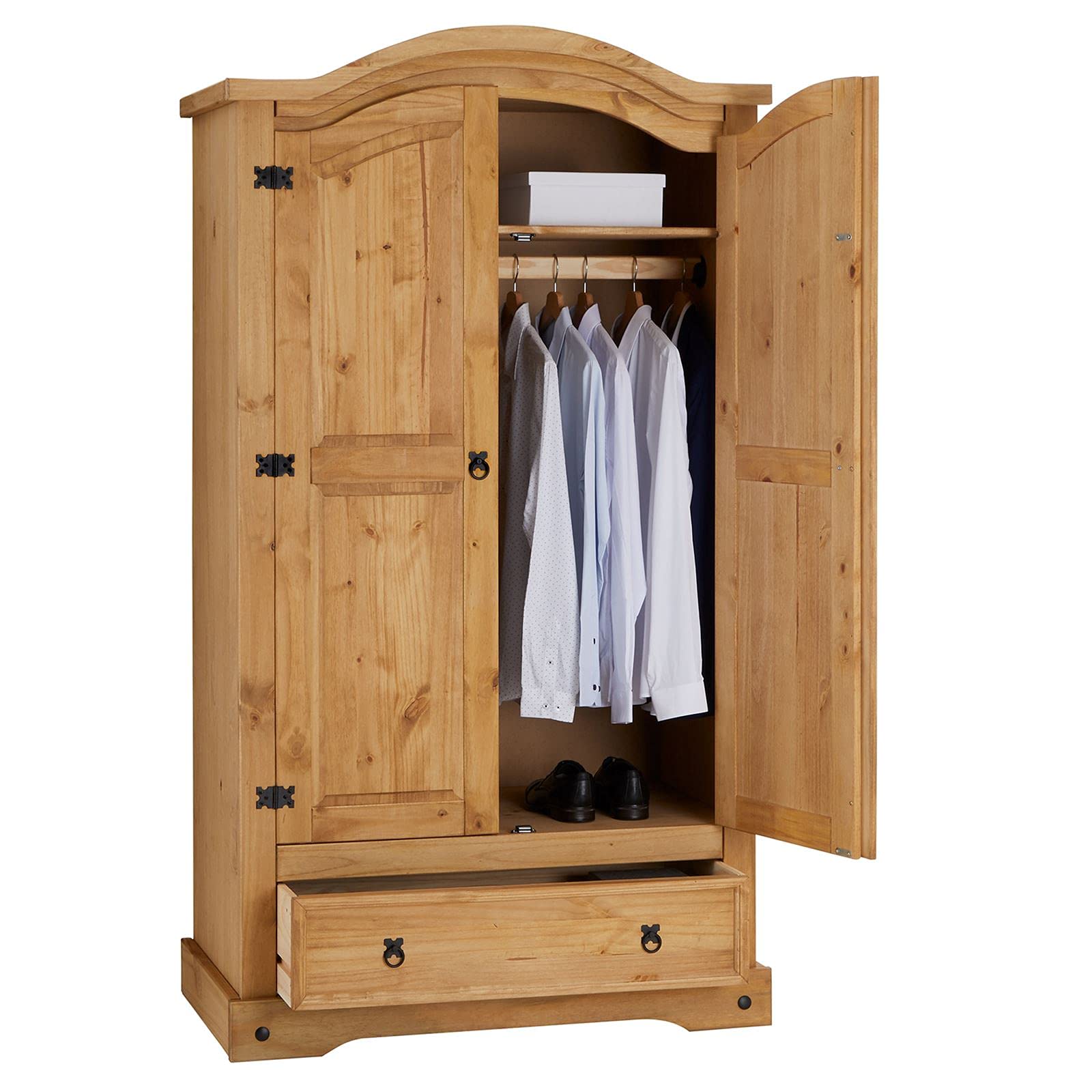 Kleiderschrank Salsa Garderobenschrank Mexiko Möbel Kiefer massiv, gebeizt/gewachst, 2 Türen und 1 Schublade