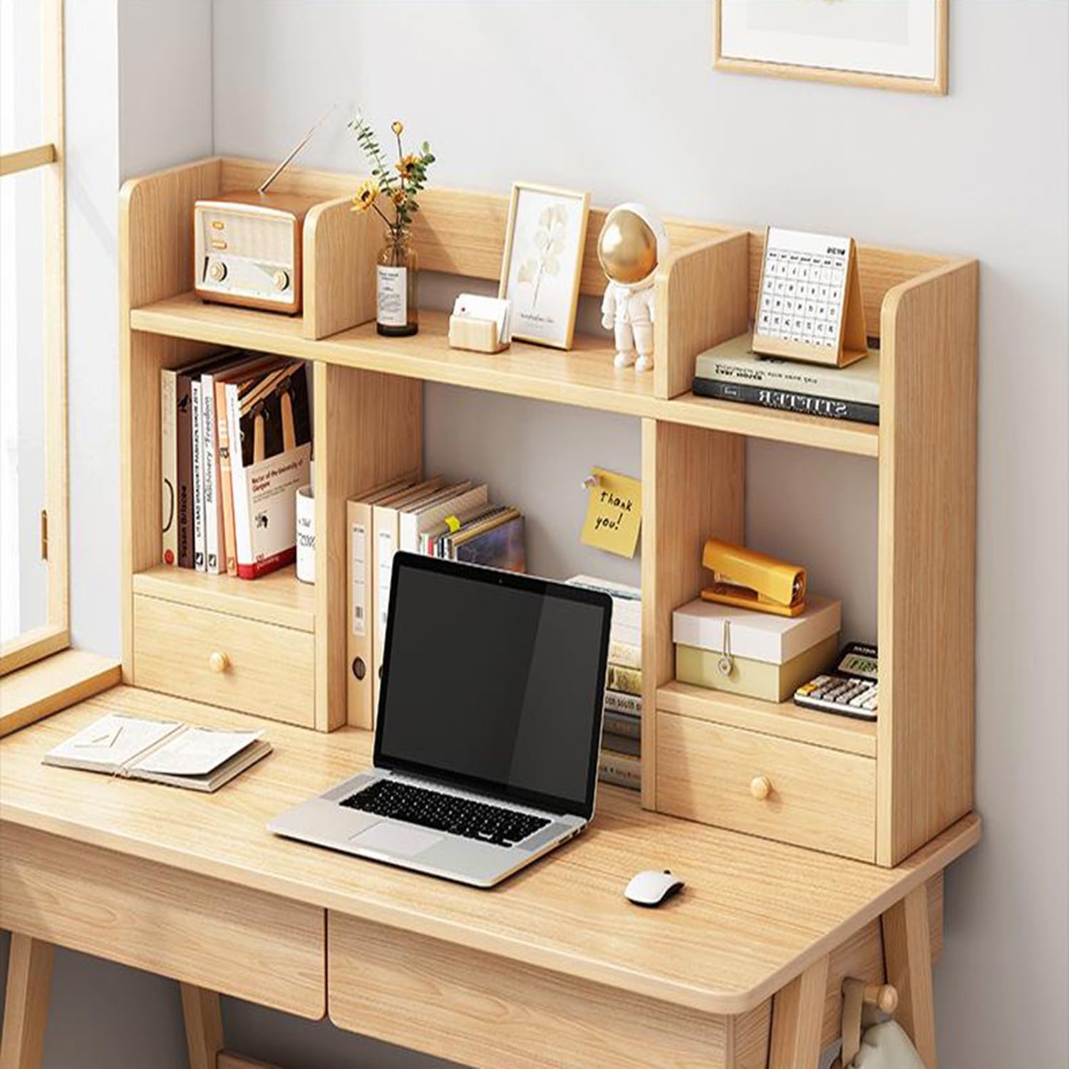 Libreria da scrivania a 3 ripiani, in metallo e legno, 70,9 cm, colore legno di gomma, organizer per casa, dormitorio, ufficio, design moderno per esposizione elegante