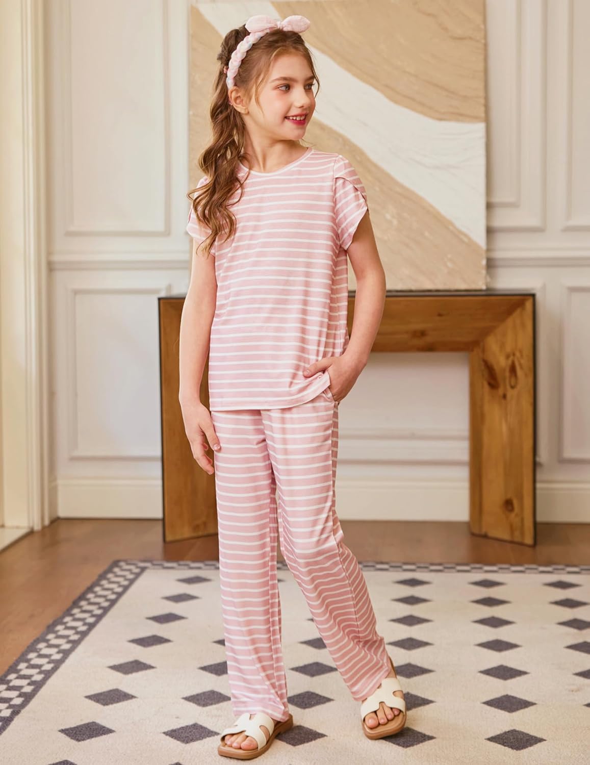 Arshiner Pajamas for Girls Short Sleeve Long Pants Pjs Cute Soft Sleepwear Lounge Sets - Image 5