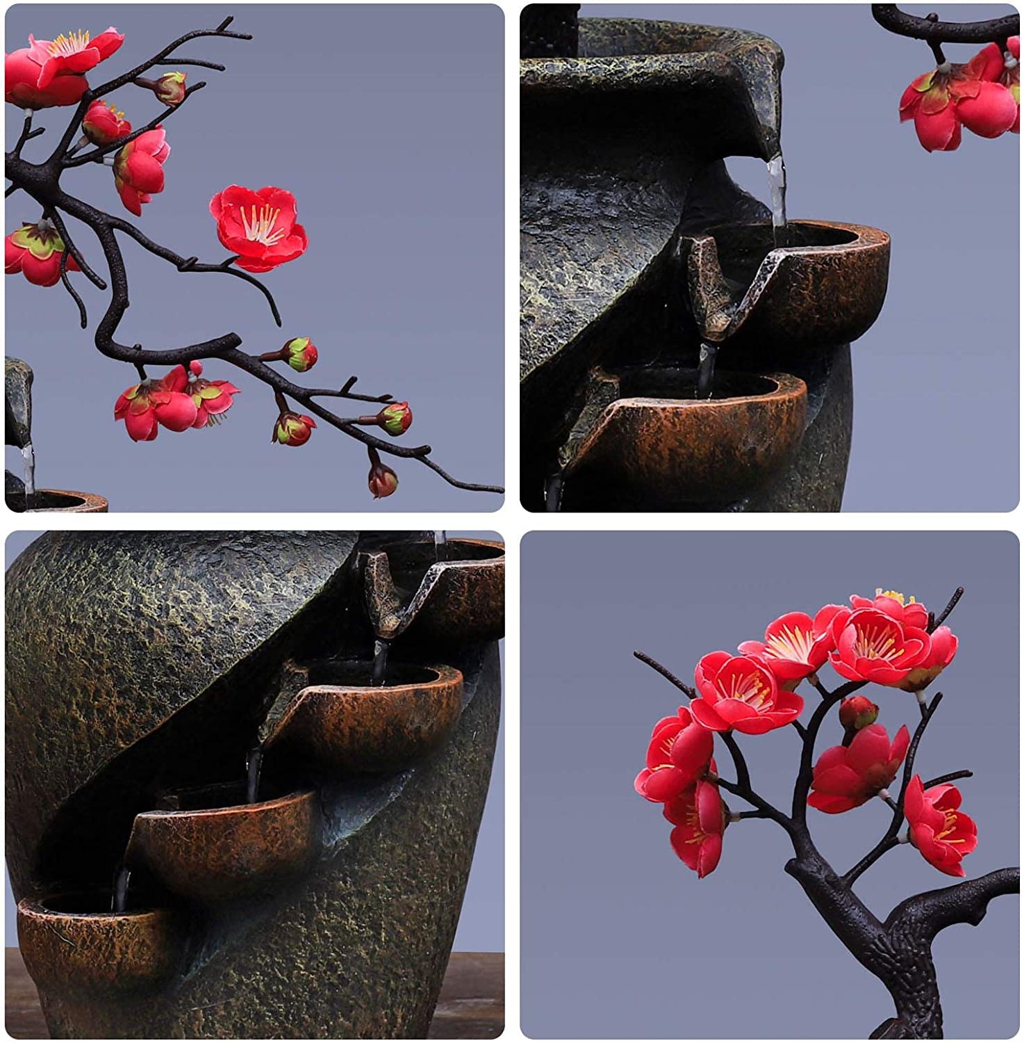 Fontana Da Tavolo Con Vaso Cascata - Decorazione Interni Con Pompa Acqua, Marrone Scuro - Foto 7