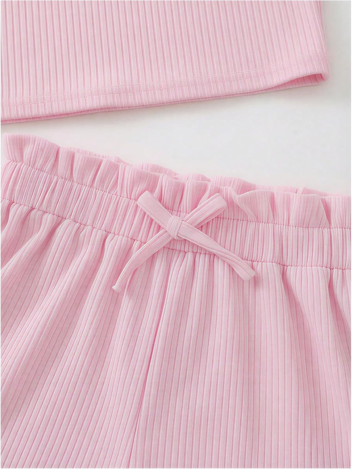 MakeMeChic Girl's 2 Piece Outfit Bow Ribbed Sleeveless Halter Casual Summer Matching Shorts Sets
