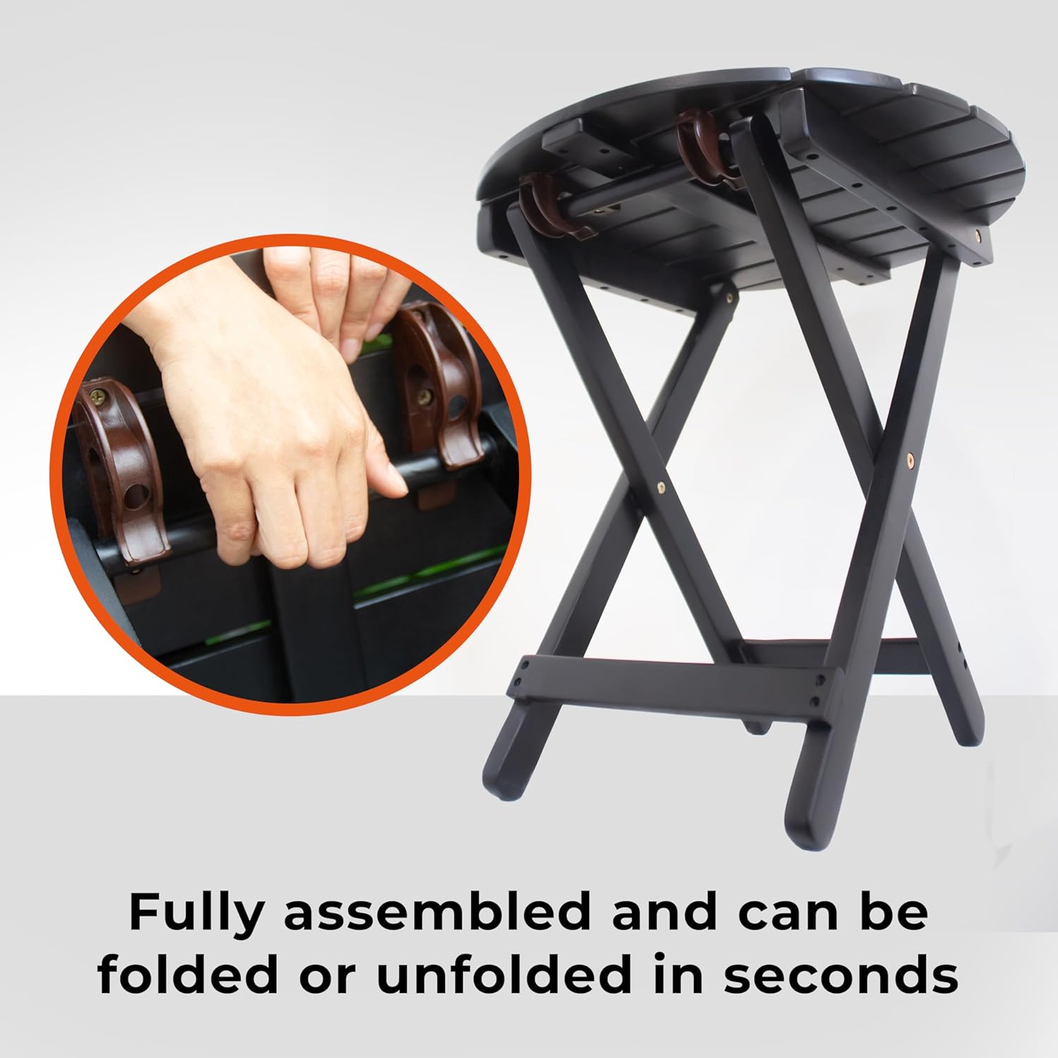 HOMESTEAD Folding Adirondack Round Table, Patio Side Table, FSC Acacia Wood, Fully Assembled and Ready to Use (Black)