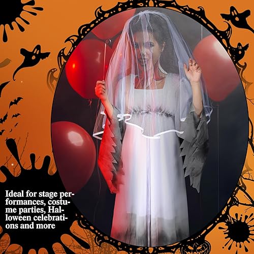 Miniatura 4 de 2 piezas de Halloween para mujer, disfraz de fantasma de Gossamer, vestido de novia, velo de novia, blanco, gótico, victoriano, disfraz de novia
