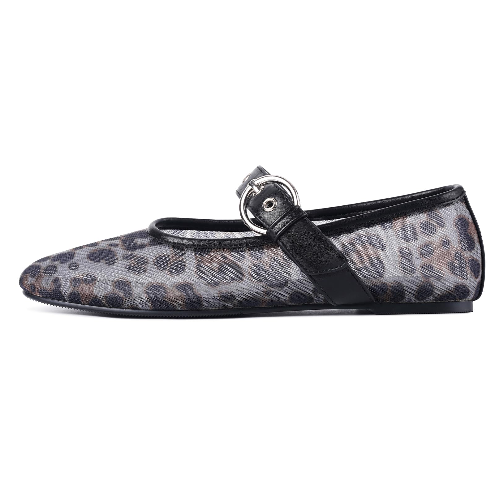 Gothictor Women's Mesh Ballet Flats Round Toe Leopard Mary Jane Shoes Women