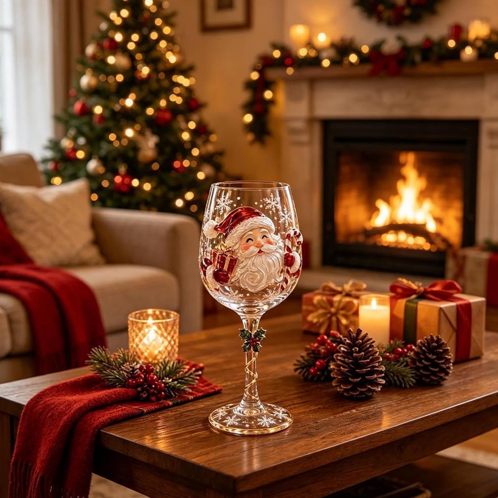 Bicchieri da vino in 3D di Natale in rilievo di lusso per regali