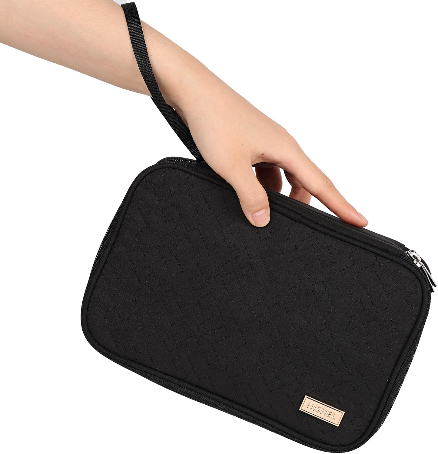 NISHEL Travel Cord Organizer Case, Double Layers Tech Electronic Bag, Essentials for Charger, Cable, Phone, Flash drive, Large, Black - Image 3