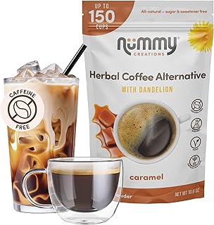 Nummy Creations 150 cup Caramel Instant Caffeine-Free Coffee Alternative with Dandelion. Coffee Substitute, Chicory Coffee 10.6oz