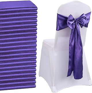 Paquete de 50 Bandas de Satén para Decoración de Fiestas, Lazo en la Espalda, Pajarita de Satén Suave para Sillas de Bodas, para Marcos Arco Decoración Boda Banquete Fiesta (Morado)
