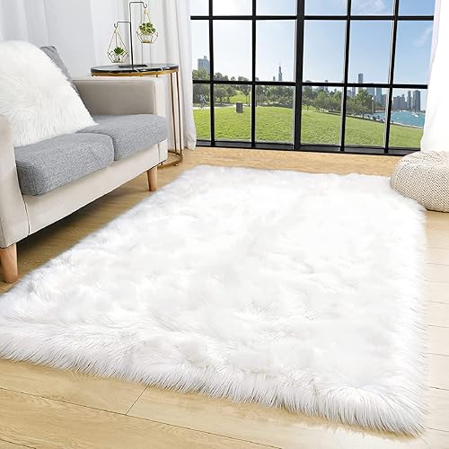 Tennola - Alfombra rectangular de piel sintética tipo lana de oveja suave, esponjosa y lavable para sala de estar, dormitorio, habitación de bebés o