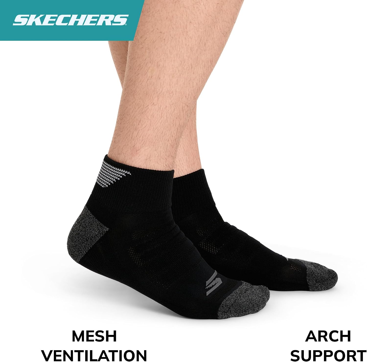 Skechers Men's 3-pack Performance Golf Quarter Crew Socks, Odor Control & Mesh Ventilation