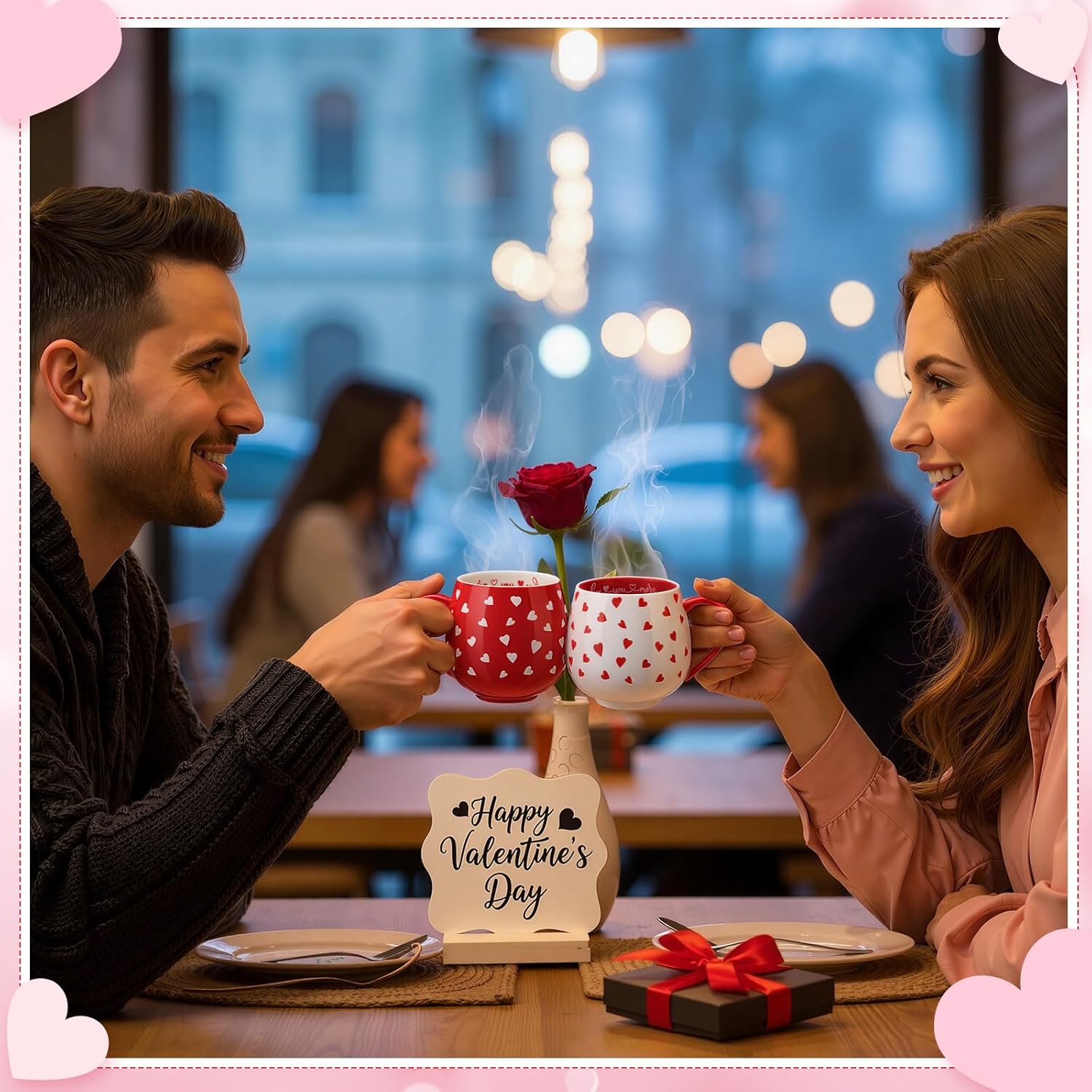 6 Pcs Valentine Day Heart Coffee Mugs 12oz Valentine Red Heart Ceramic Mugs Bulk Cute Couple Cups Set for Anniversary Wedding Engagement Birthday Couple Gifts Mom Women