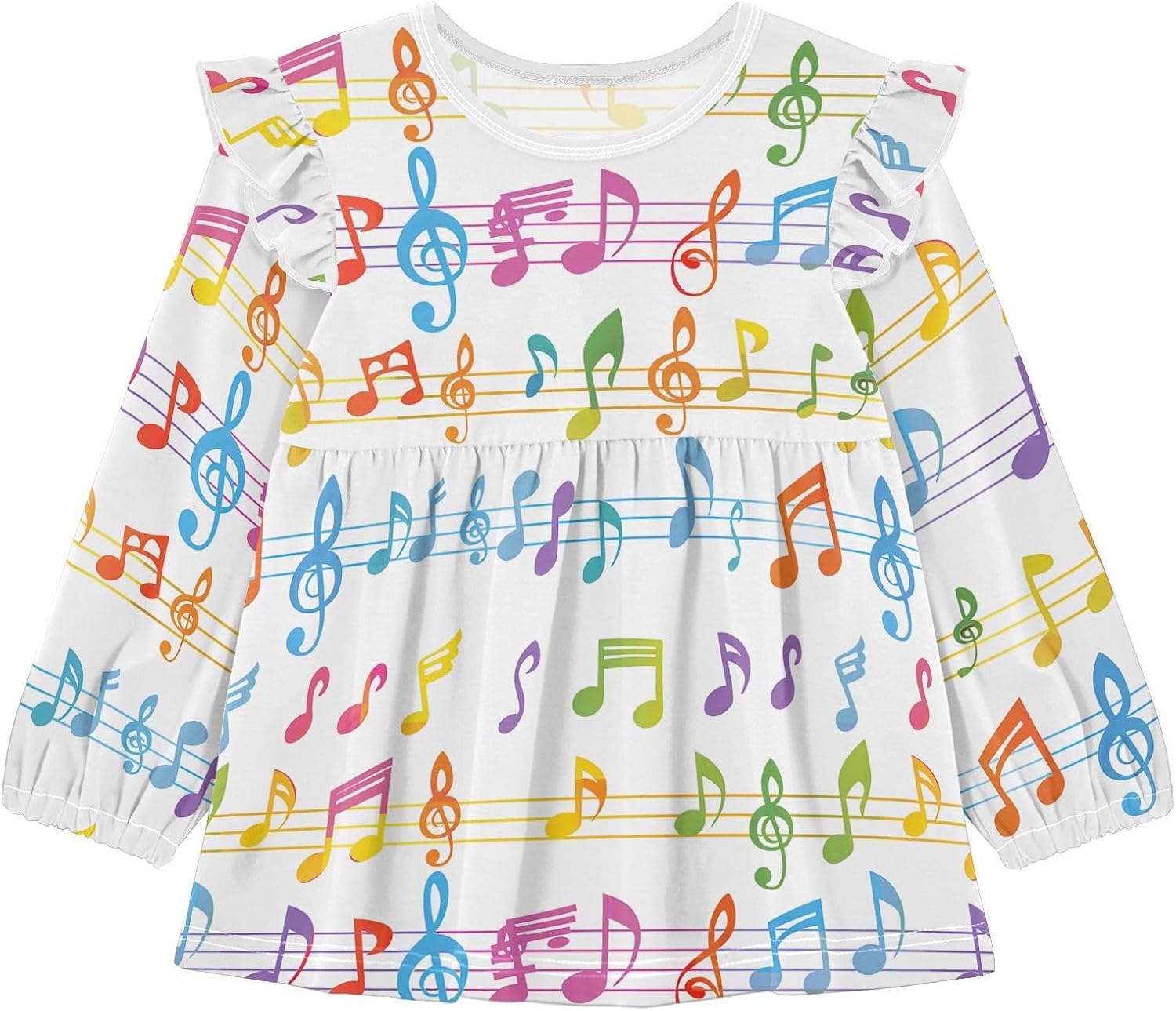 visesunny Toddler Clothes for Girls Musical Symbol Line Long Sleeve Fall Shirts Cotton Top with Ruffle Collar