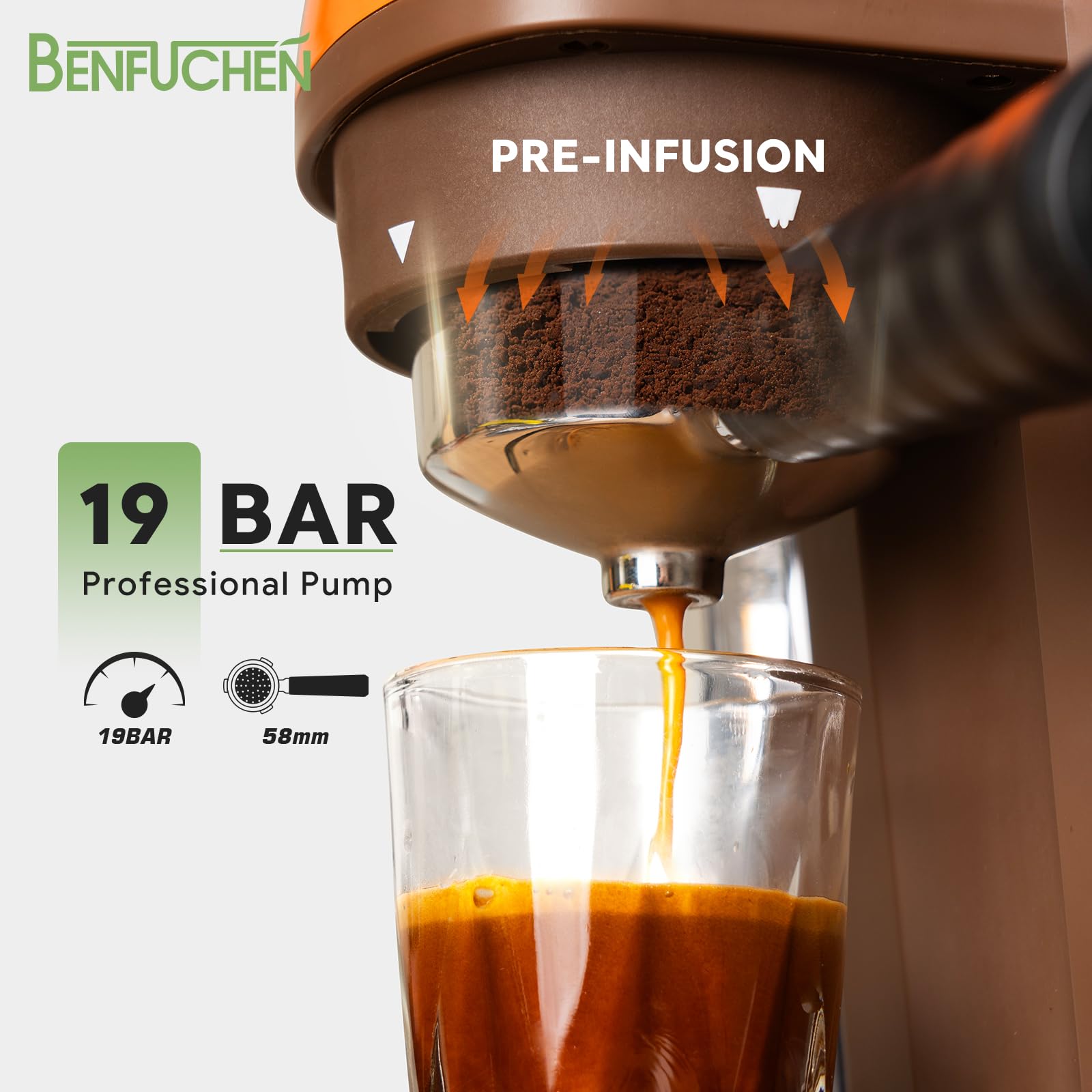 Cafetera expreso con molinillo, 20 bares, 20 grados de molienda, pantalla táctil, espumador de leche, recipiente de granos de 220 g, depósito de agua de 800 ml, filtro de café y café expreso