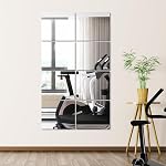 JAMBALAY Glass Full Length Wall Mirror Tiles, 12Pcs 10"×12" Home Gym Mirrors for Gym, Frameless Full Body Wall Mirrors for Bedroom, Living Room, Over The Door, Self Adhesive
