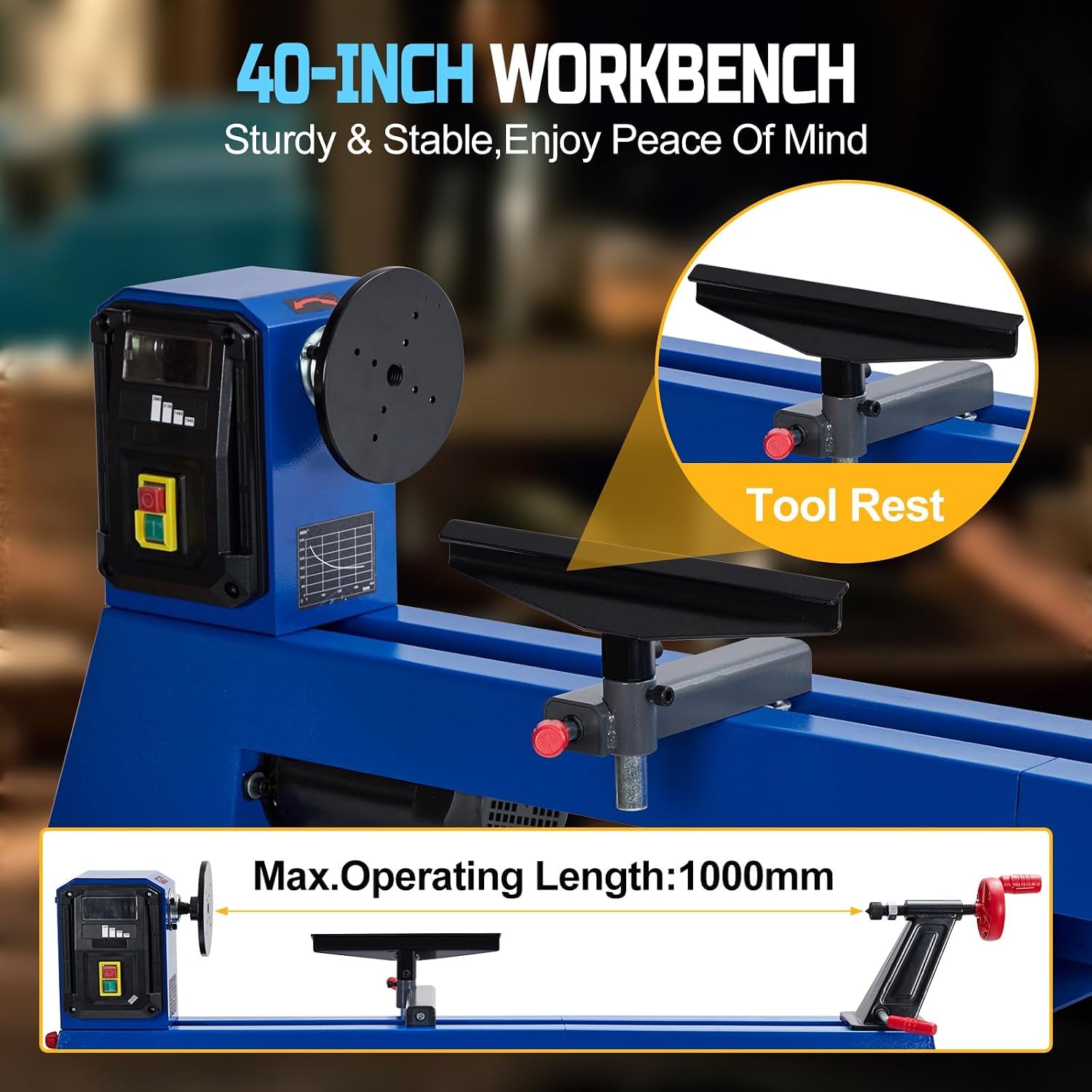 14" x 40" Benchtop Wood Lathe, 400W Motor, 4-Speed Wood Turning Machine | 14" x 40" Benchtop Wood Lathe, 400W Motor, 4-Speed Wood Turning Machine