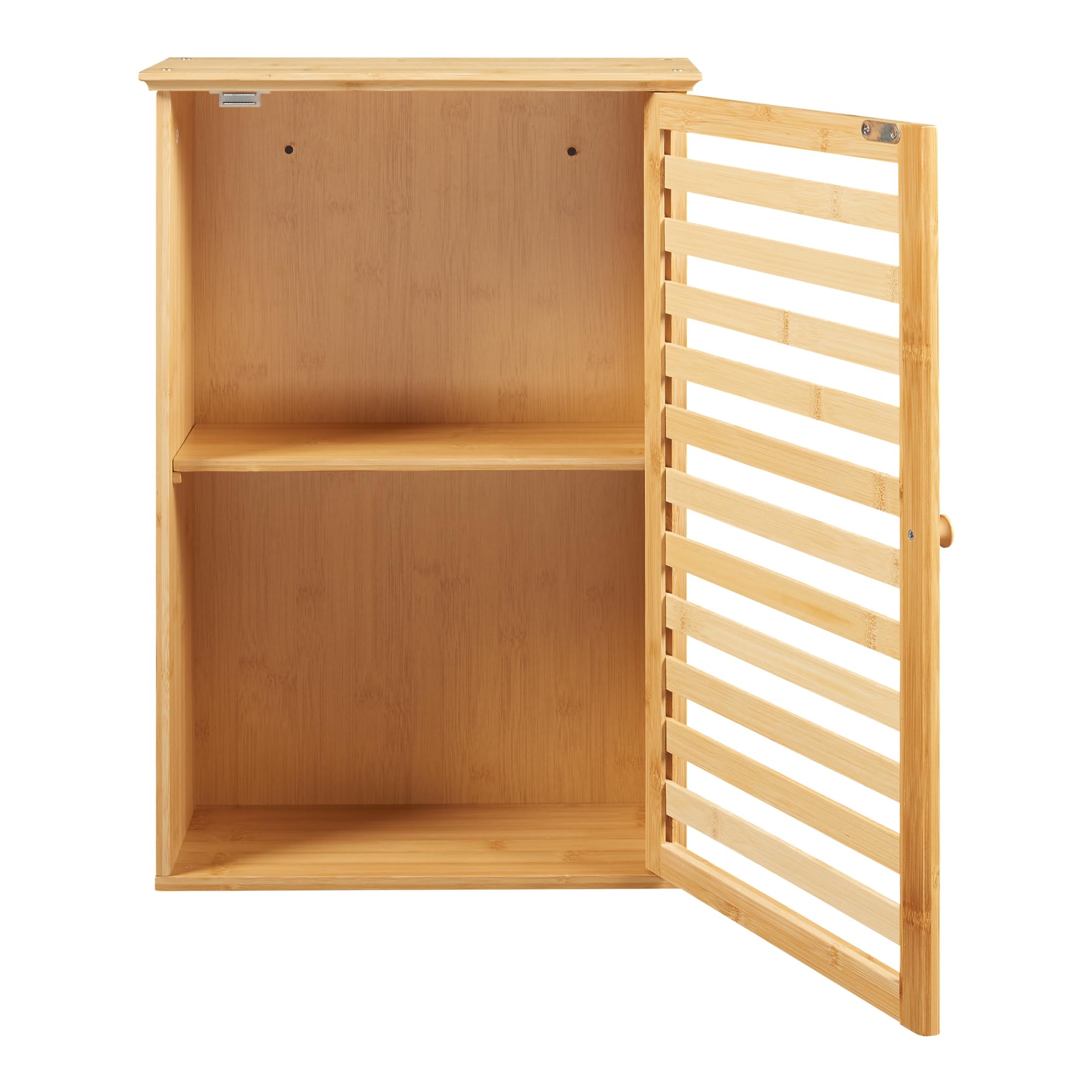 [en.casa] Armario de Baño Pared Järfälla Estantería Mural con Compartimentos Cerrados Mueble de Pared para Baño Cocina Dormitorio Oficina Bambú 55 x 37 x 16cm - Natural