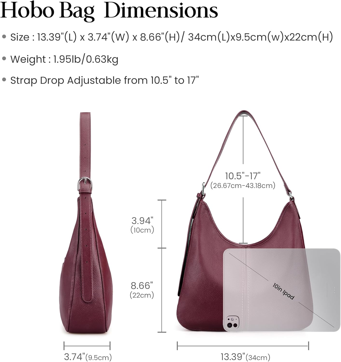 befen Genuine Leather Hobo Bags for Women, Top Grain Real Leather Women's Shoulder Bag Handbags Purses with Adjustable Strap