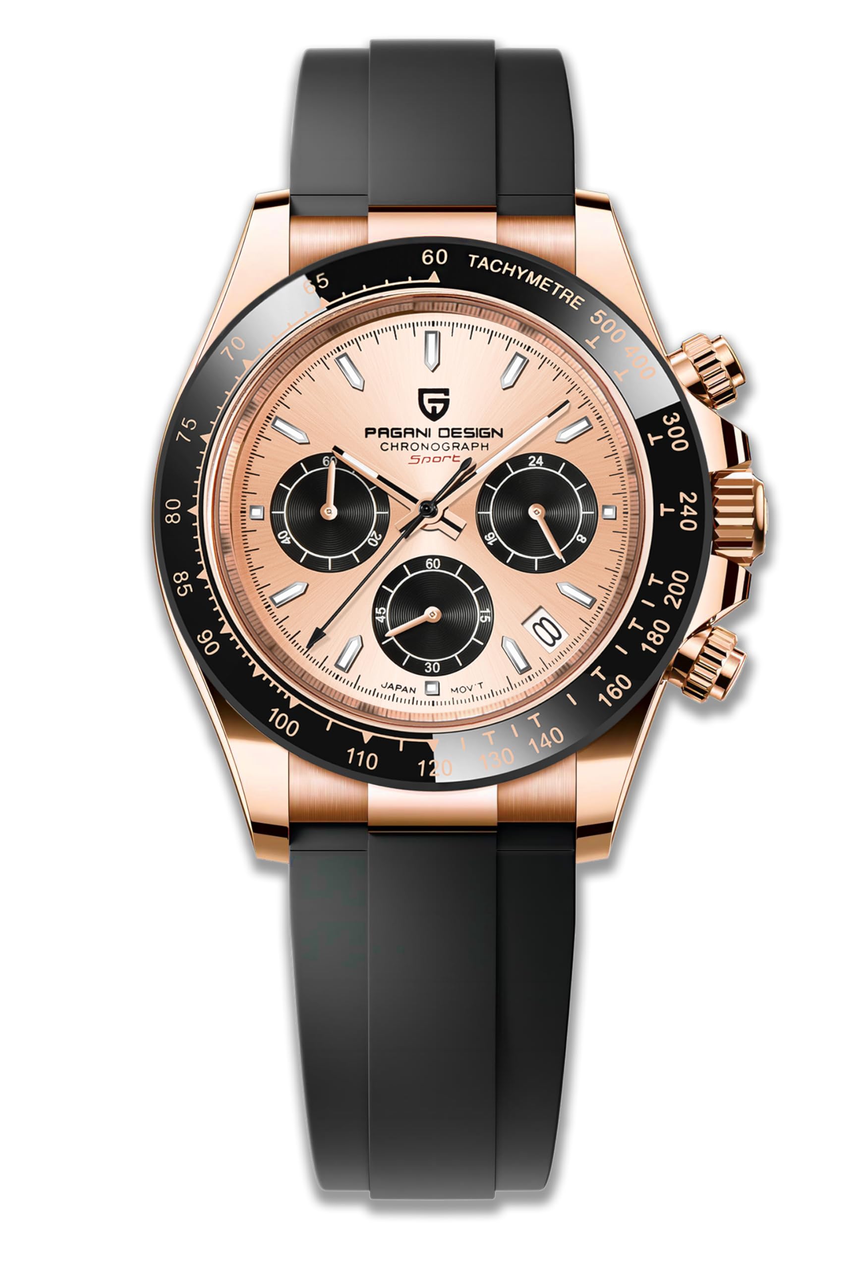 Pagani Design Men's Quartz Watch Simple Style High Precision Chronograph Waterproof Ceramic Bezel Stainless Steel Chain