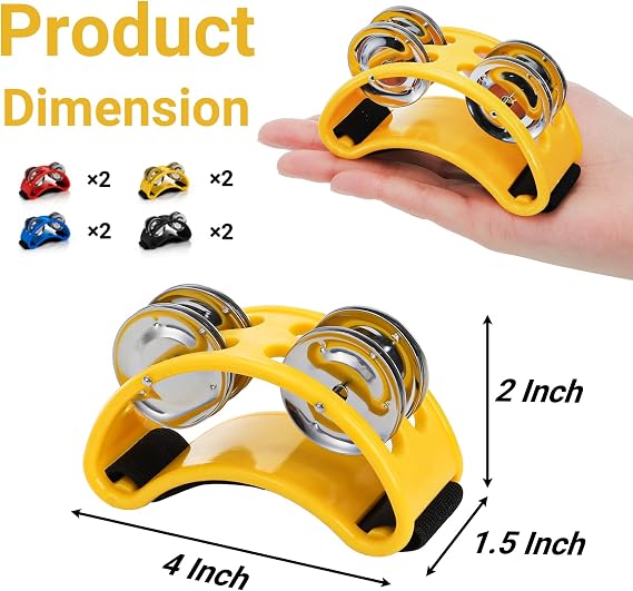 Eorbow 8 Packs Foot Tambourine for Adult, Foot Drums with Elastic Strap, Foot Percussion Shakers with Steel Jingle Bells, Musical Instrument Percussion for Guitar Cajon Banjo Playing