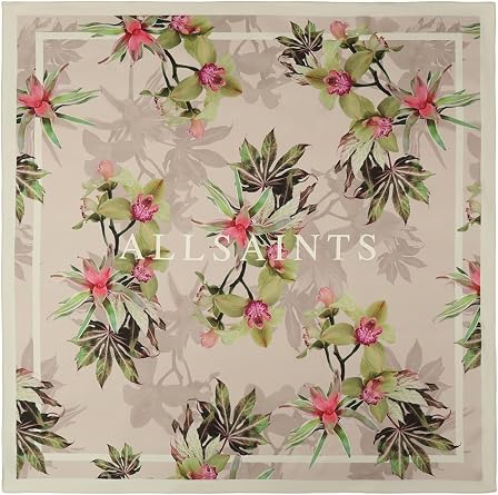 AllSaints Women's Adena Dusty Pink Square Scarf, 100% Silk Accessory with Lightweight Fabric