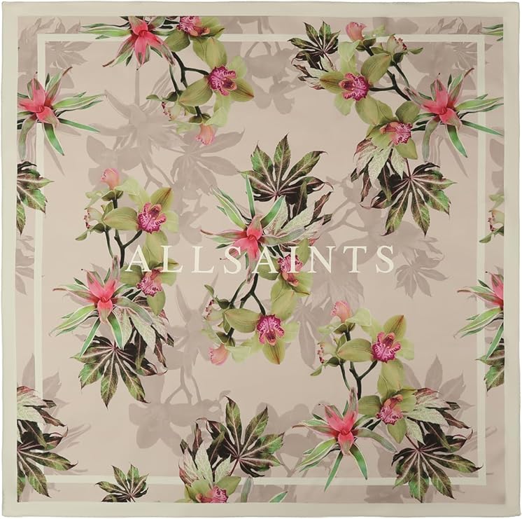 AllSaints Women's Adena Dusty Pink Square Scarf, 100% Silk Accessory with Lightweight Fabric