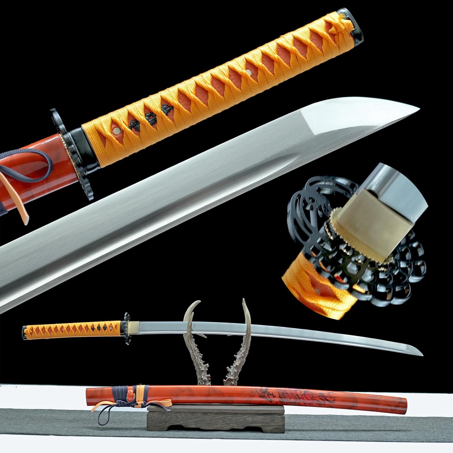 Orange Soul Katana Sword T10 Steel Top Handmade Japanese Samurai Sword Full Tang Real Sharp Cool Sword Ready