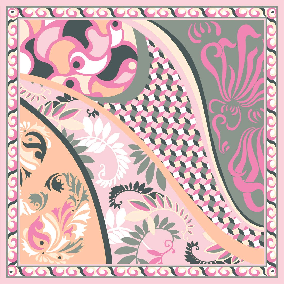 LORENZO CANA Foulard pour la femme – écharpe de 100% soie pour le printemps et l´été, carré avec les mesures de 90 x 90 cm – une sensation de luxe en rose saumon gris blanc beige