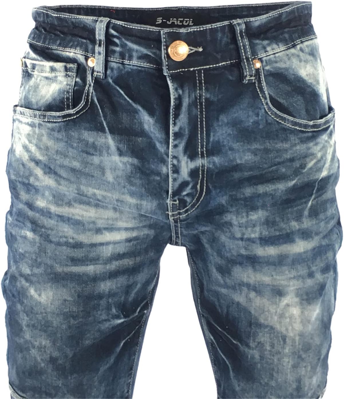 Men's Denim Jeans, Skinny Stretch Pleats Vintage Long Pant with Outside Tape - Image 2