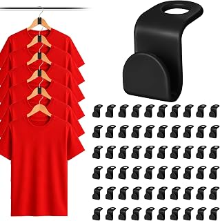 Ainiv Set of 60 space-saving hangers, sturdy hanging hooks up to 2.5 kg, stackable connection hooks for hangers, organization hooks for wardrobes and wardrobe, black