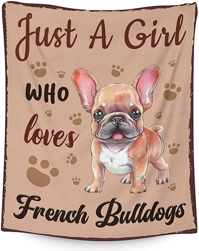 Manta de bulldog francés para niñas y niños, tamaño de regazo de 30 x 40 pulgadas, manta de felpa suave y mullida para regalo, manta marrón