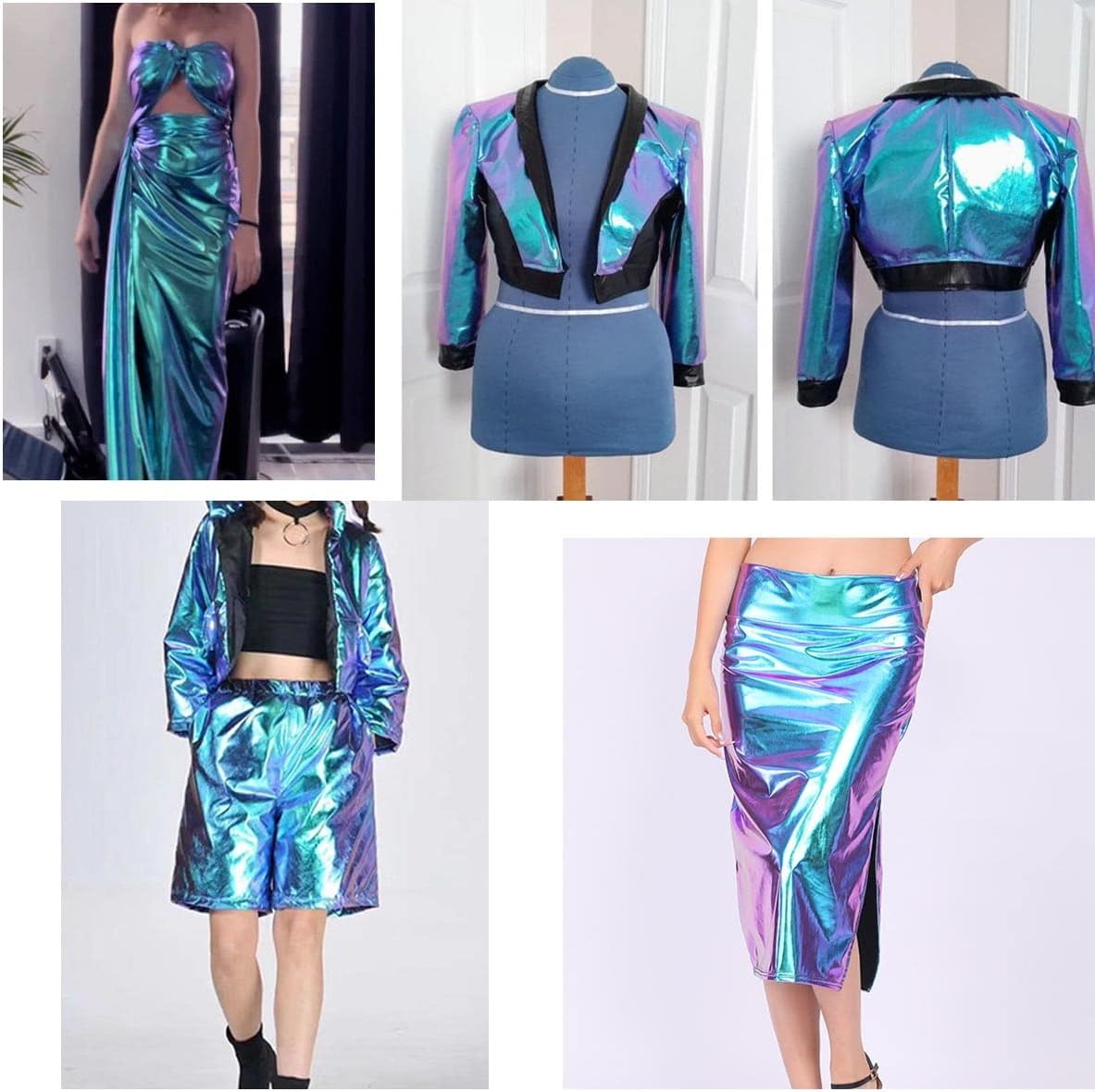 AnnyCraft Metallic Foil Stretch Fabric Hologram Spandex, for Sewing Dancewear Costumes, 58 Inch Wide, 2 Yards - Iridescent Blue Purple