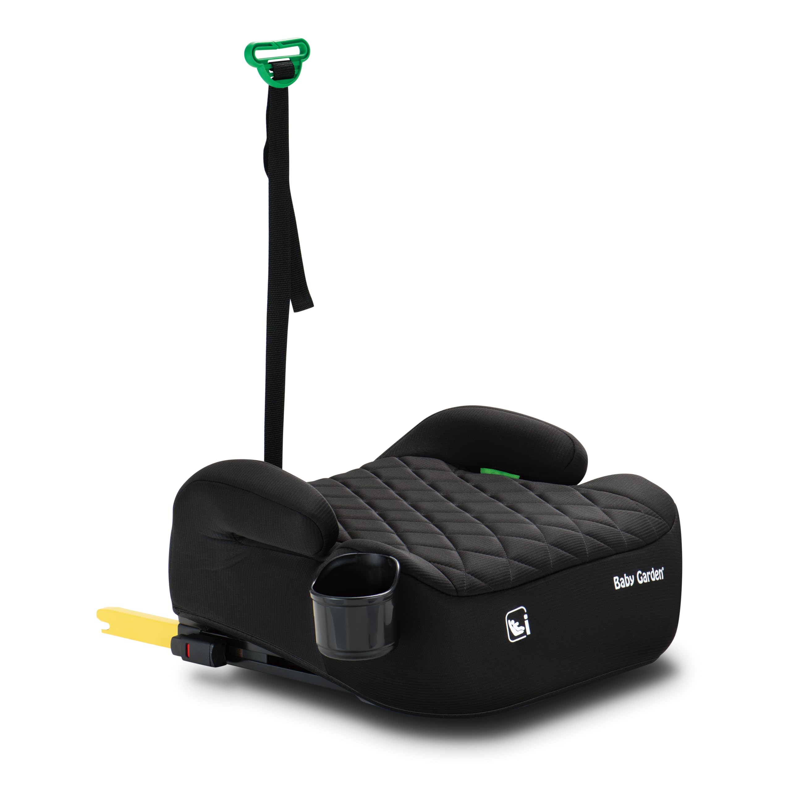 Baby Garden Kindersitzerhöhung mit ISOFIX, 125-150 cm (22–36 kg), Gruppe 2 und 3, mit Armlehnen, Getränkehalter & Gurt-Nackenschutz - i-Size geprüft - Schwarz