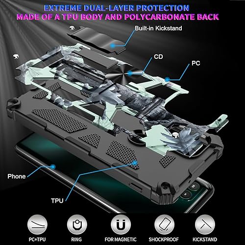 Miniatura 5 de Funda para Motorola G 5G 2023, con 2 protectores de pantalla de vidrio templado, grado militar, soporte con soporte magnético para automóvil, funda