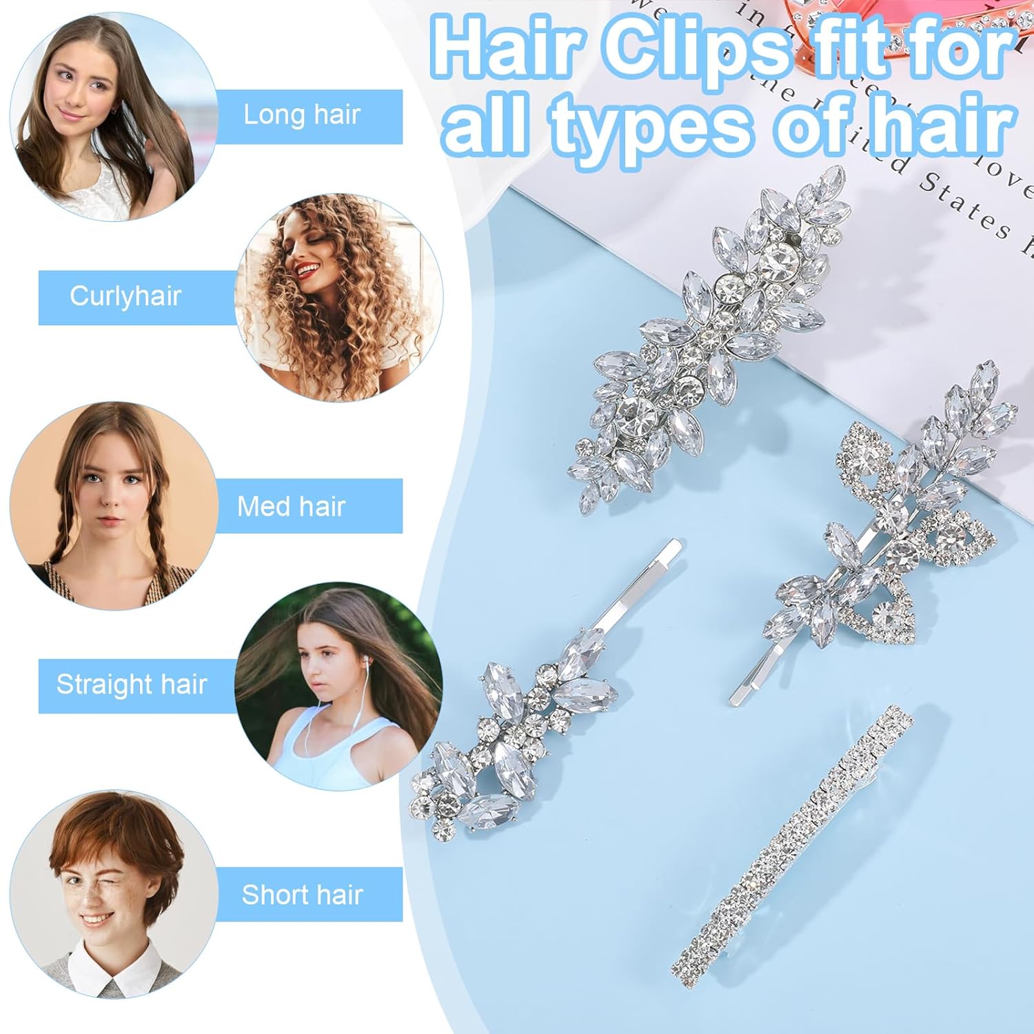 Ouligay 4 Pcs Rhinestone Hair Clips Hair Barrettes for Women Silver Wedding Party Diamond Crystal Hair Clips Pins Bridal Prom Hair Accessories - Image 5