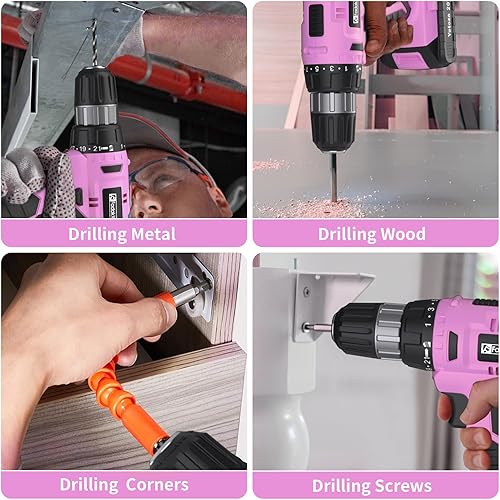 Miniatura 6 de FADAKWALT Juego de taladro inalámbrico, taladro eléctrico de 20 V con batería y cargador, par de 30 N, 21+1 configuraciones, portabrocas sin llave