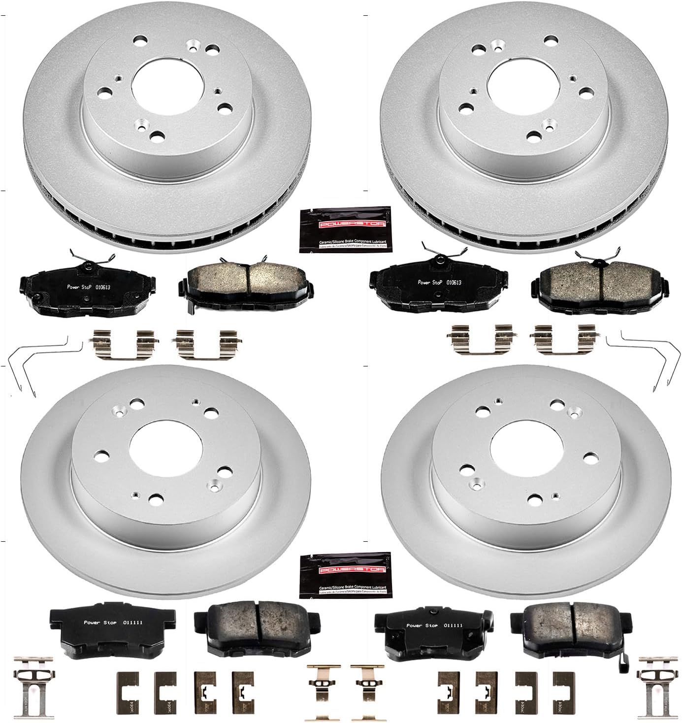 Power Stop CRK6320 Coated Brake Rotor & Ceramic Brake Pads- front & rear For Honda Civic 2012 [Model Specific]