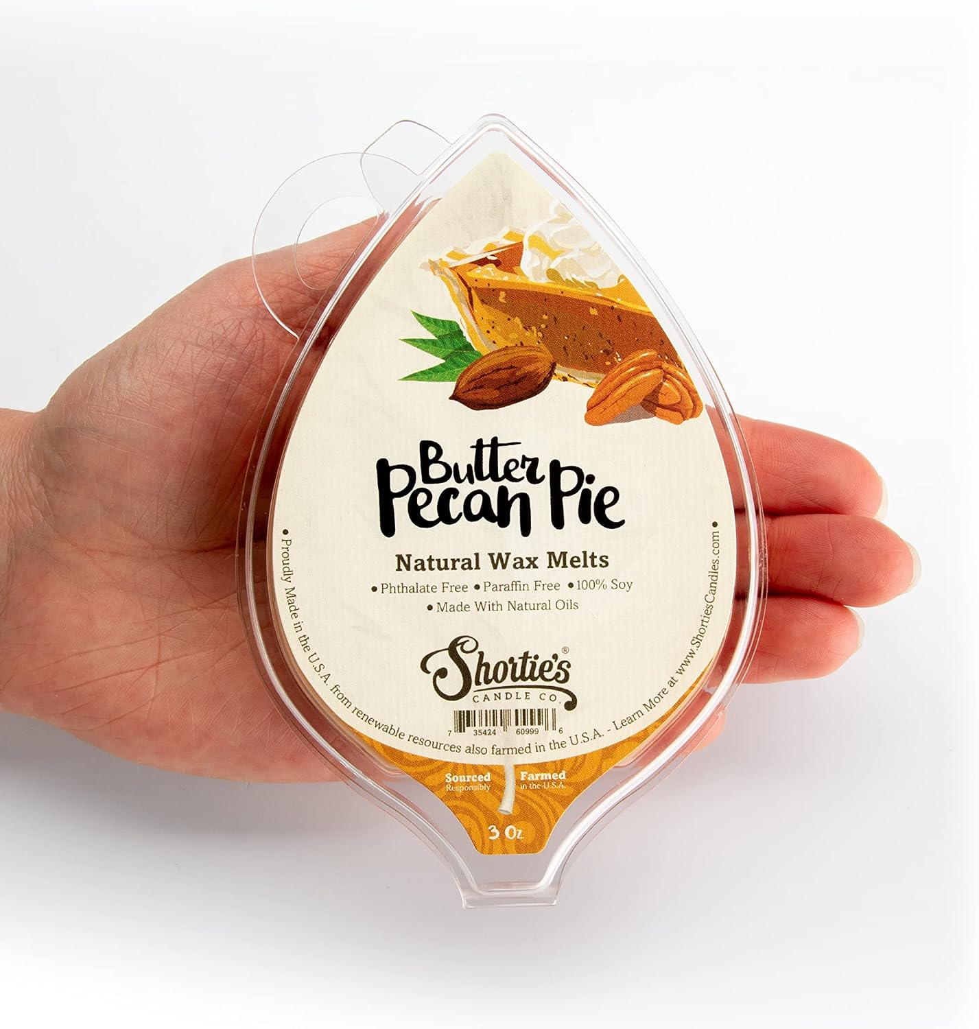 Shortie's Candle Company Butter Pecan Pie Natural Soy Wax Melts 3 Pack - 3 Highly Scented 3 Oz. Bars - Made with 100% Soy and Natural Fragrance Oils - Phthalate & Paraffin Free, Vegan, Non-Toxic