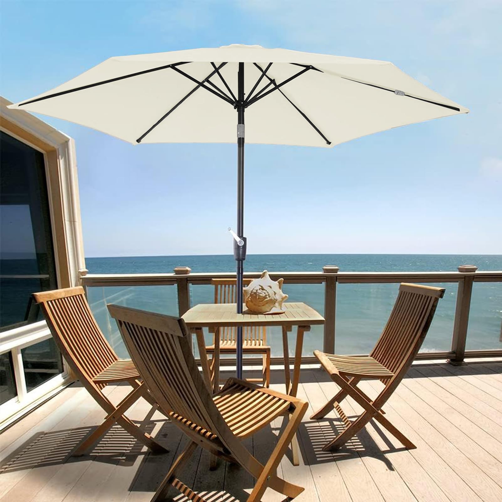 HULG Tettuccio per Ombrellone di Ricambio, 2 m / 2,7 m / 3 m, 6 Bracci, Tettoia di Ricambio, Copertura di Ricambio per Ombrellone da Giardino (Beige,3M / 9.8Ft)