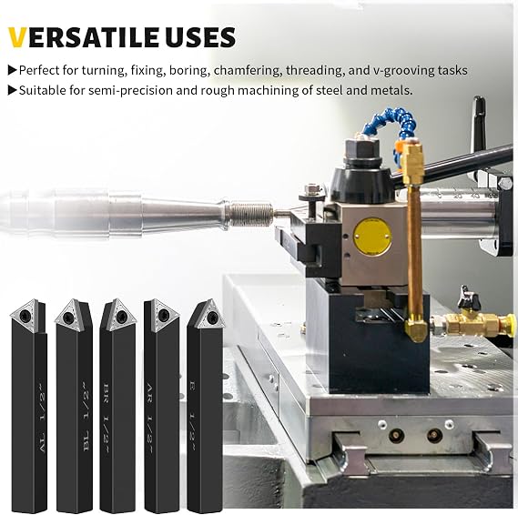 Metal Lathe Cutting Tools,5 Sets of 1/2 Carbide Metal Cutting Tool Bit Kit | Indexable Lathe Turning Tool,Carbide Lathe Tools For Metal