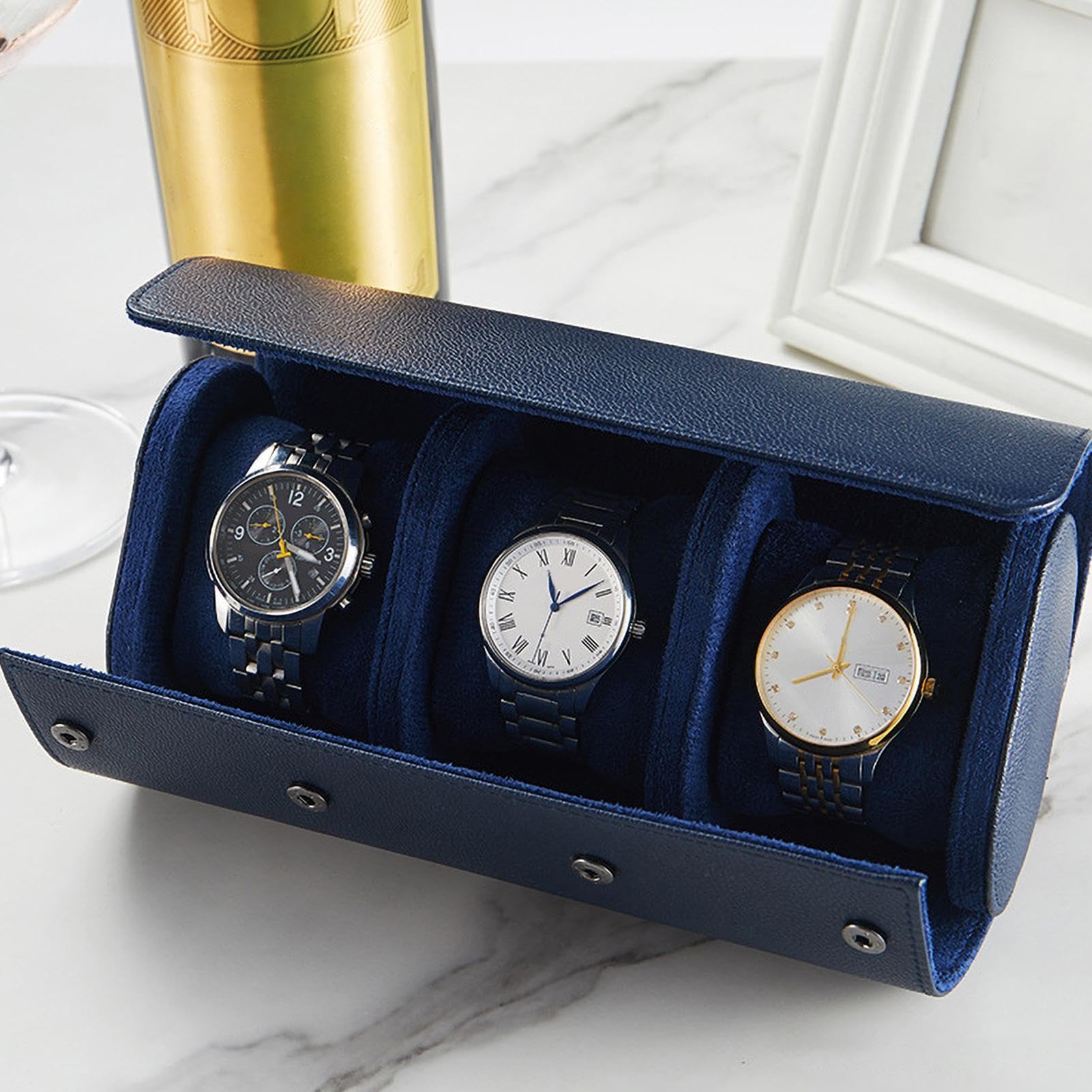Reise Uhrenrolle - Reise Uhrenbox Uhr Geschenkbox Leder Display Uhr | Aufbewahrungsbox | Reise Uhrenbox Luxus Leder Uhr Aufbewahrungsbox mit Abnehmbarem Kissen für Männer PU-Leder + Samt