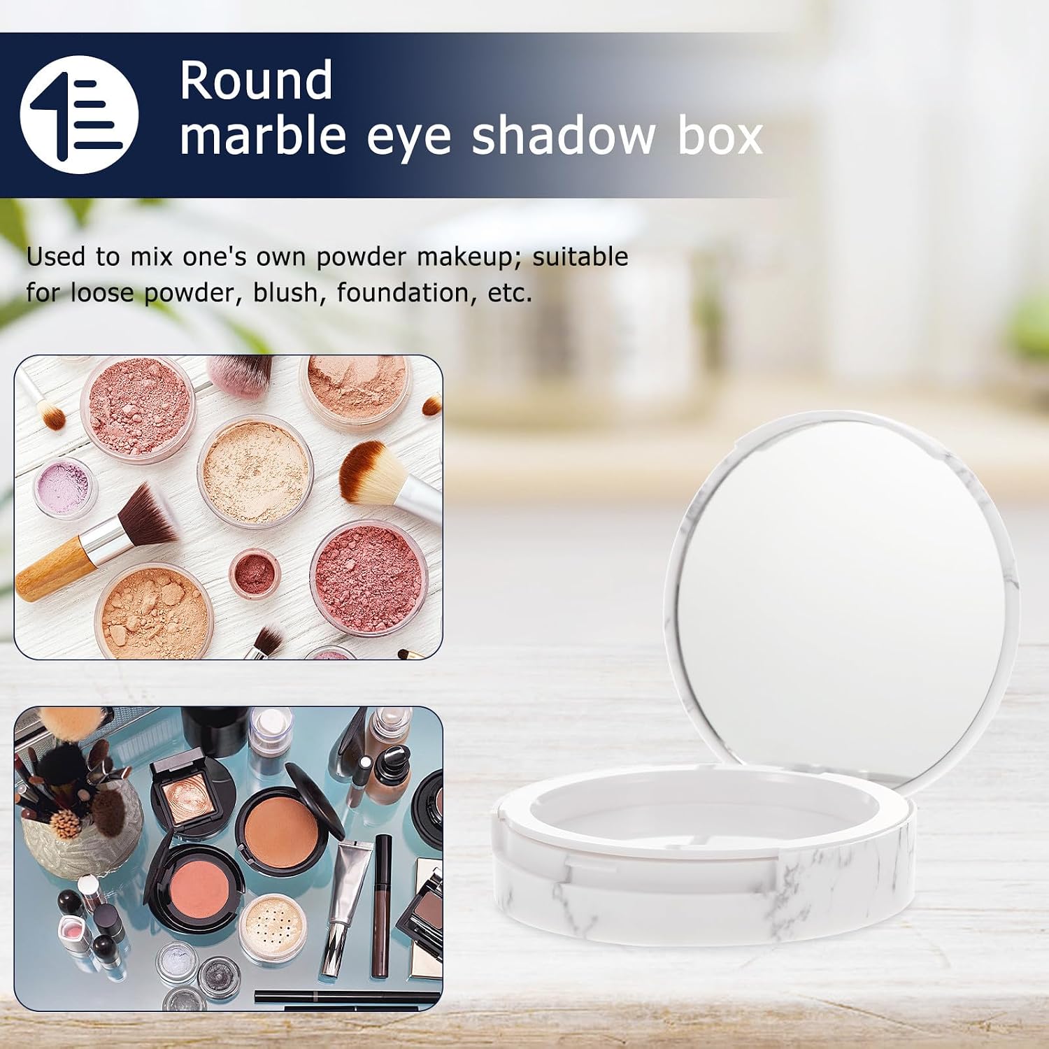 2pcs Marble-pattern Acrylic Powder Case for Blush and Eye Shadow image 3