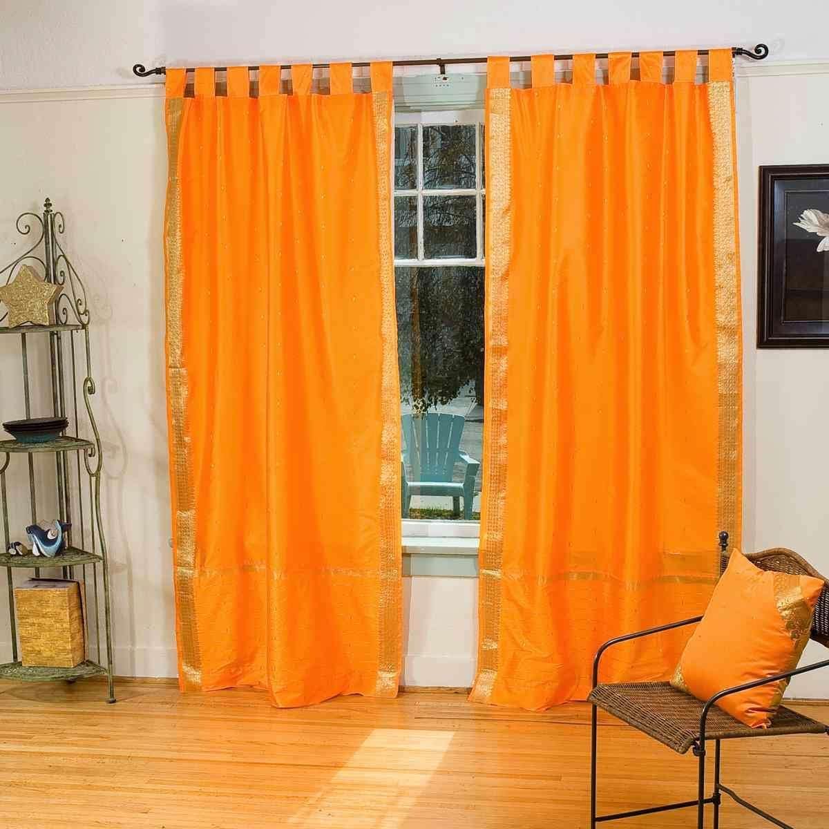 Indian Selections Pumpkin Tab Top Sheer Sari Curtain/Drape/Panel - 43W x 96L - Piece