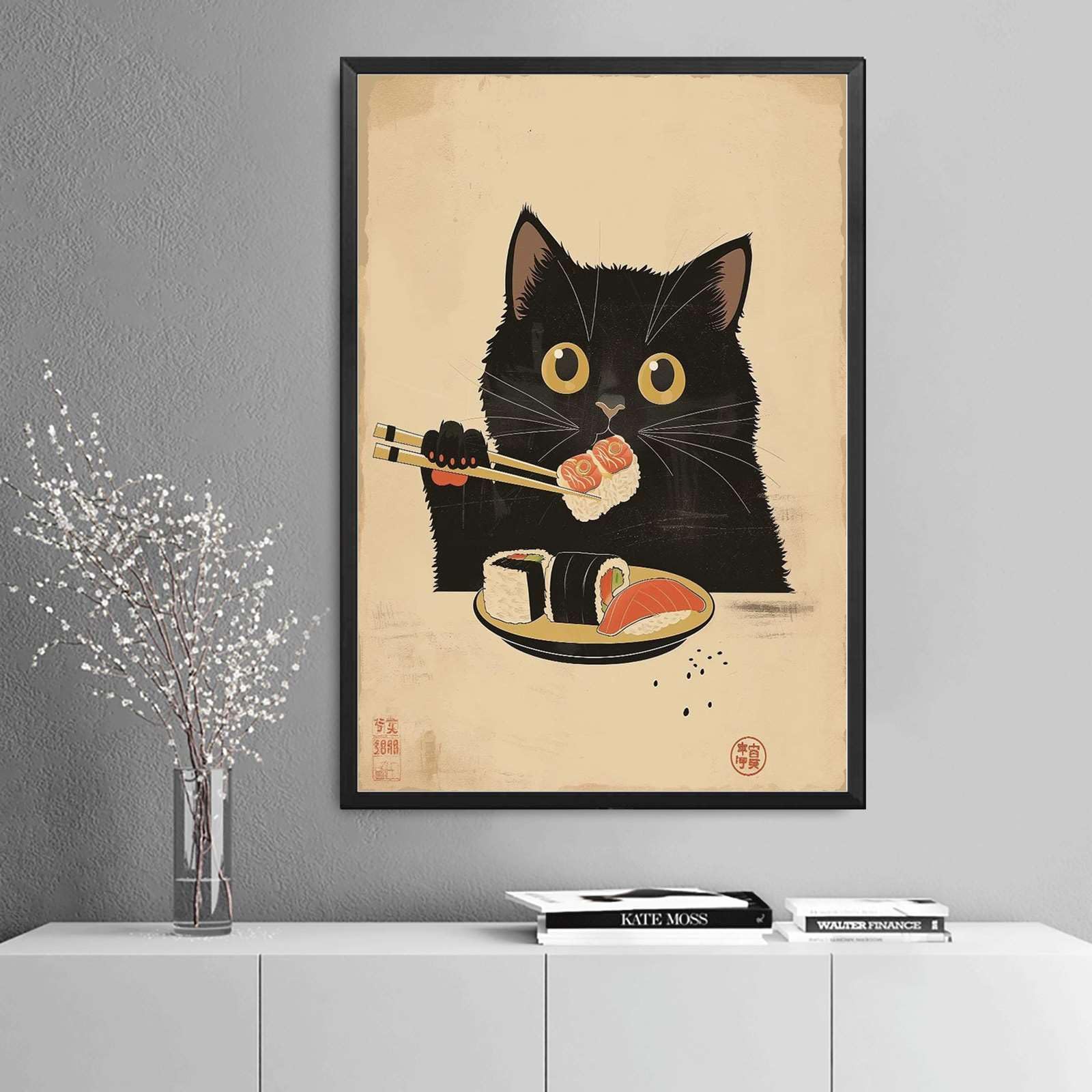 Amazon.com: Poster Wall Art Print Japanese Sushi Cat Poster