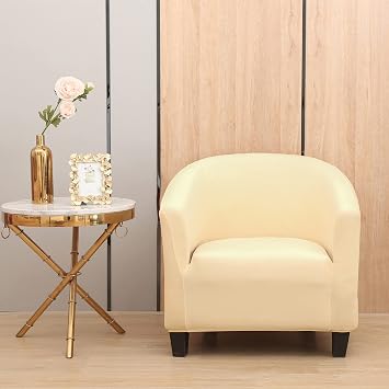 Club Chair Cover, High Stretch Tub Chair Slipcover, Universal Spandex Pattern Armchair Sofa Cover for Living Room Club Bar Counter Beige