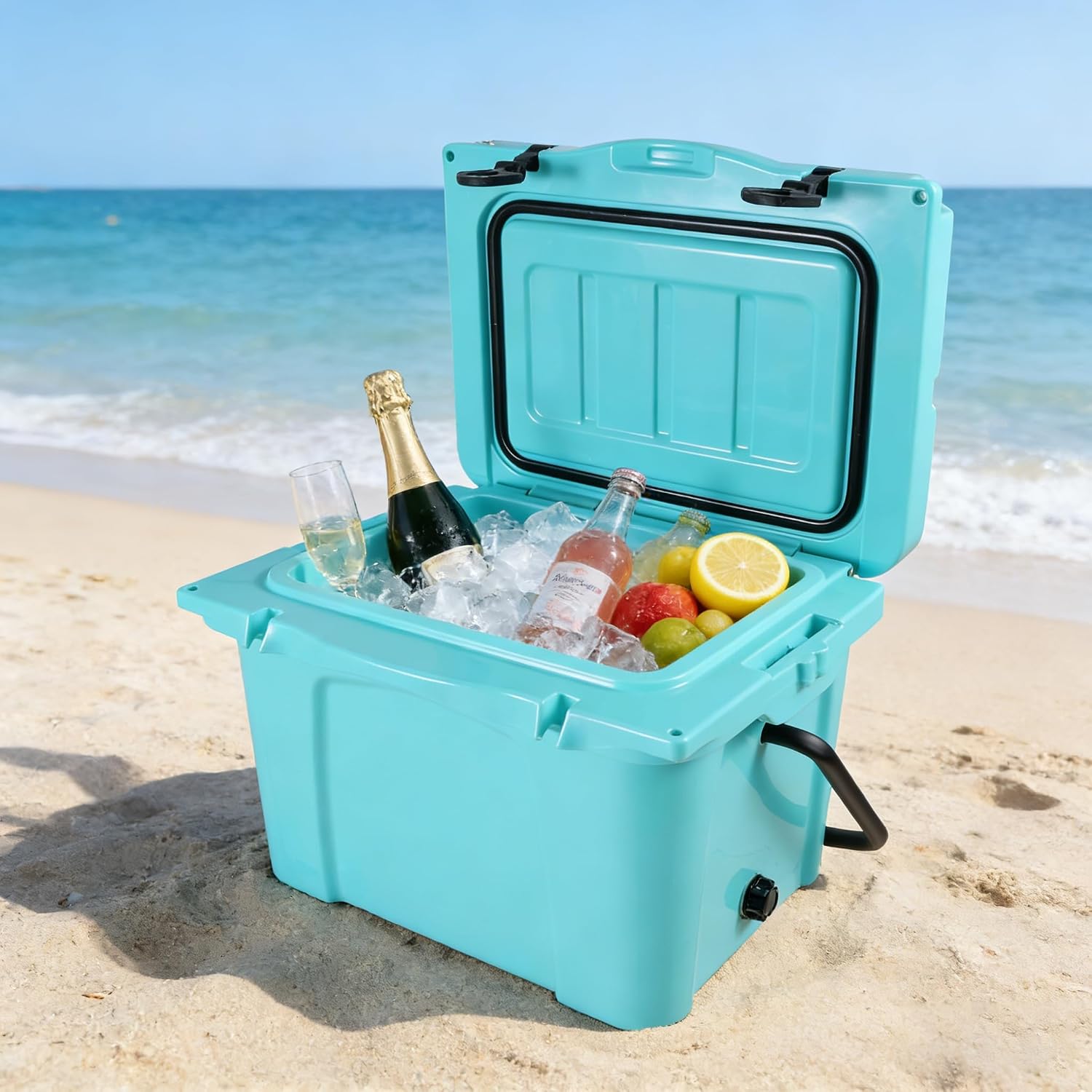 25QT Portable Cooler, Insulated Hard Cooler Box Ice Chest, Small Lunch Coolers Hard Shell for Car,Travel, Fishing Camping, Concerts, Sports, Bottle Opener, Cup Holder, Forming Ruler